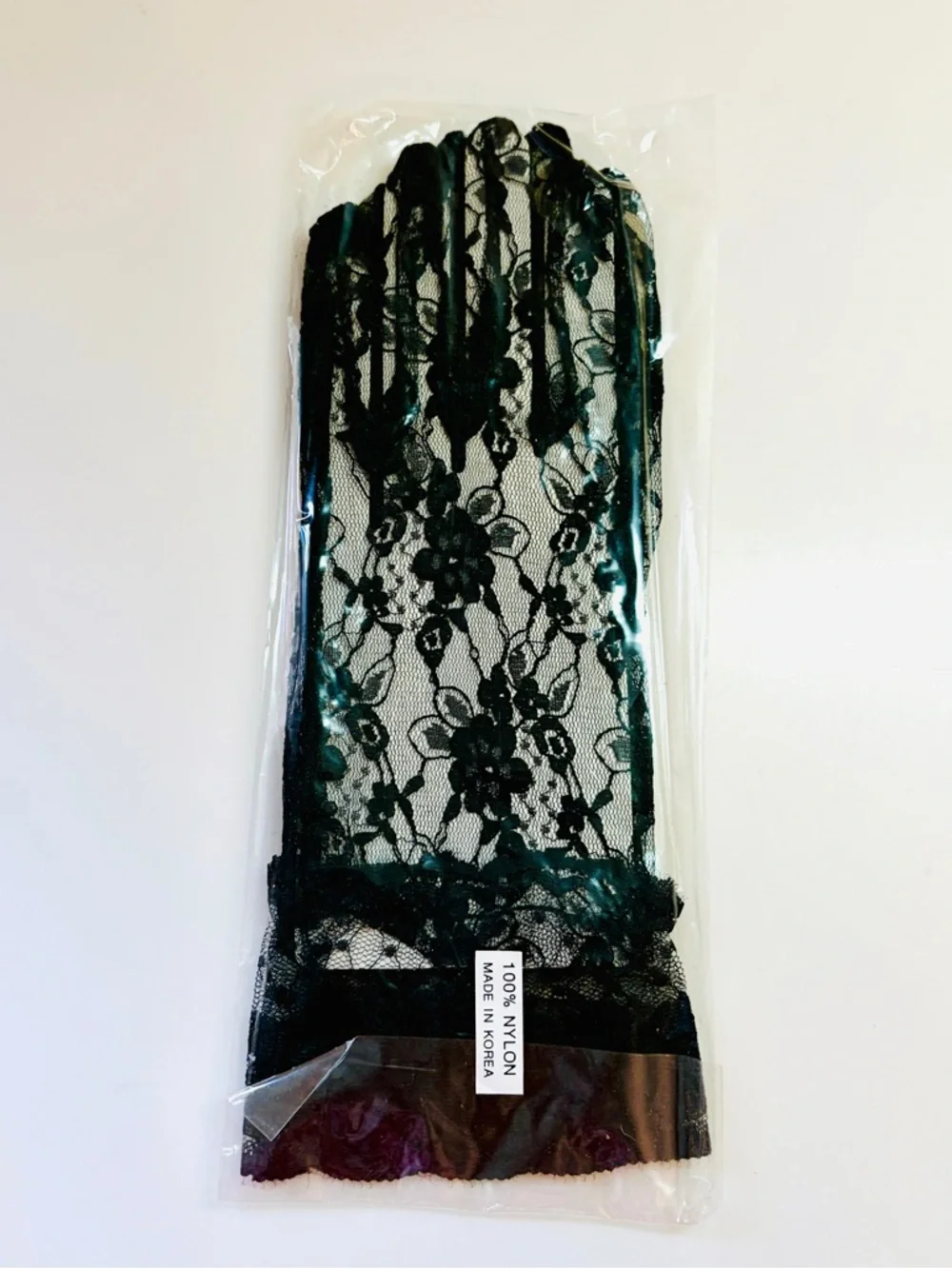 Vtg New Old Stock Black Lace Evening Gloves Mesh Wrist Ruffle Goth Costume